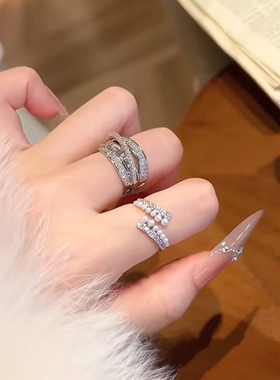银色多层宽口戒指2026新款高级感