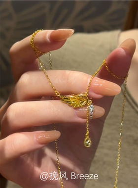 复古金色天使翅膀项链女配饰精致