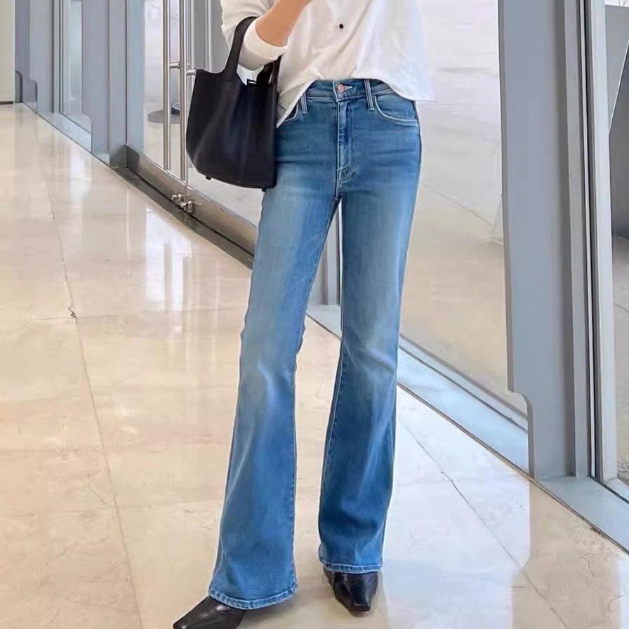 时髦大长腿Mot25春浅蓝色经典弹力修身显腿长喇叭牛仔裤长裤显瘦,淘宝优惠券,粉丝福利购,淘宝优惠卷