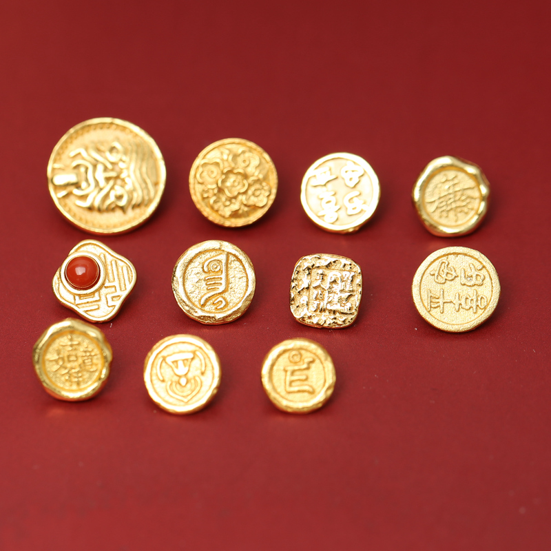 925古法银镀金錾刻吉言金手绳尾扣藏系印章扣子手链手串diy配件 - 图0