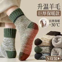 Giant Thickness Warm Wool Socks Men Plus Suede Midtubes Socks Autumn Winter Thickened Northeast Ultra-Thick Ram Towels Stockings Socks