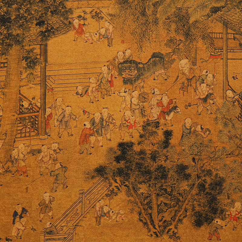 祥丝语绸艺百子嬉春图湖丝重磅真丝古法旗袍上衣香云纱布料连衣裙