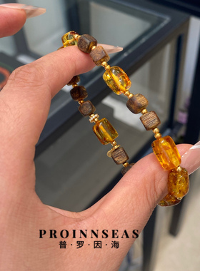 原创设计沉香花珀纯银手串女款