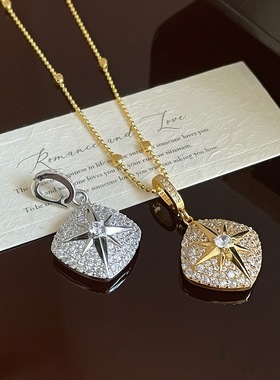 S925纯银八芒星锆石吊坠复古