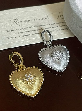 S925纯银复古爱心吊坠法式轻奢