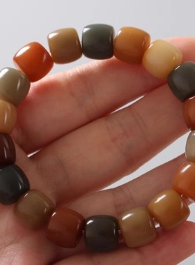 复古设计彩虹菩提根直切老型桶珠 单圈手串男女 流苏佛珠念珠