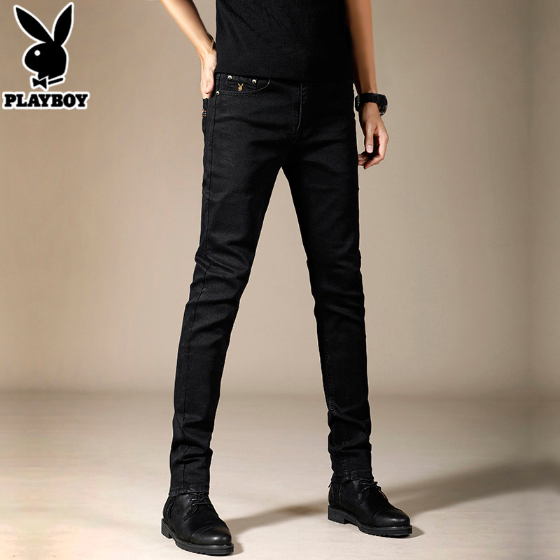 花花公子夏季休闲黑色男士牛仔裤 百耀鞋类牛仔裤