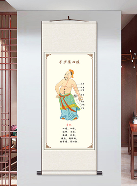 人体十二经络新款丝绸卷轴挂画定制卷轴画成品挂画客厅
