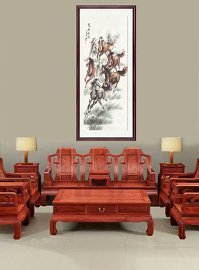 仿真假马到成功沙发背景墙八骏图
