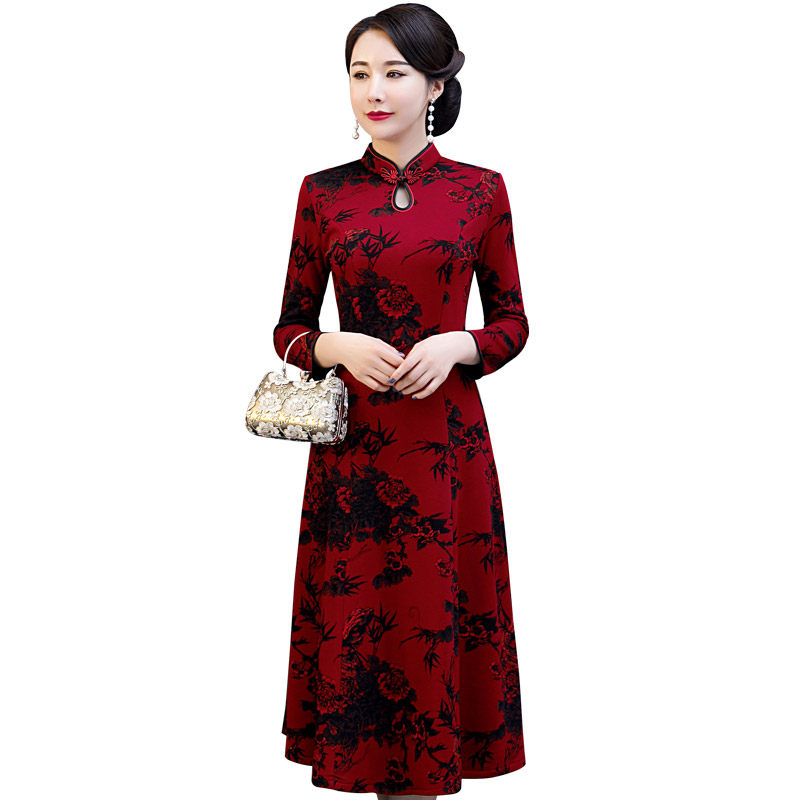 2021年新款冬天加绒改良女水滴旗袍 蕾倩旗袍