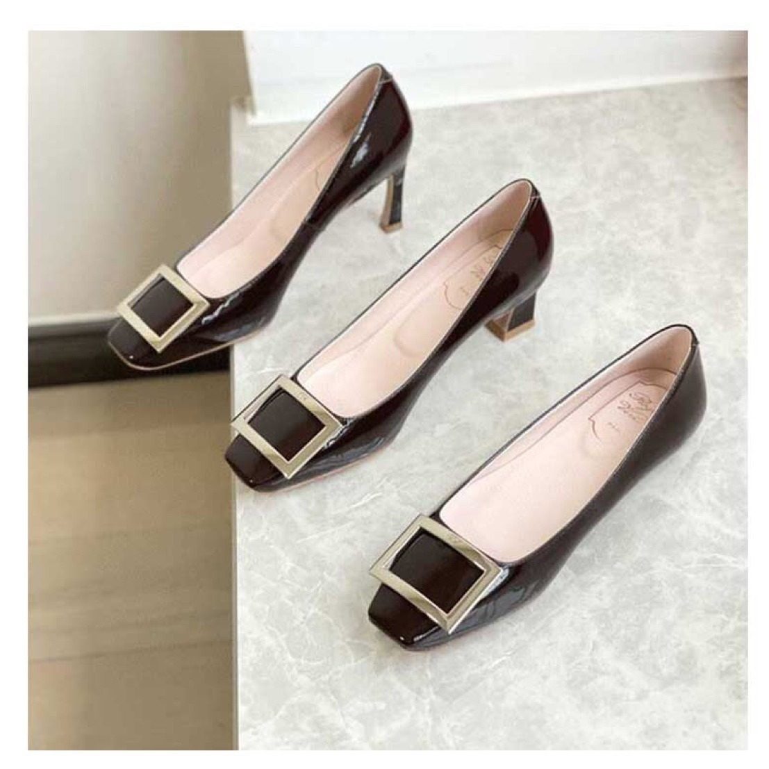 欧洲站2025夏季新款单鞋女金典网红方扣粗跟法式高跟鞋女方头平底,淘宝优惠券,粉丝福利购,淘宝优惠卷
