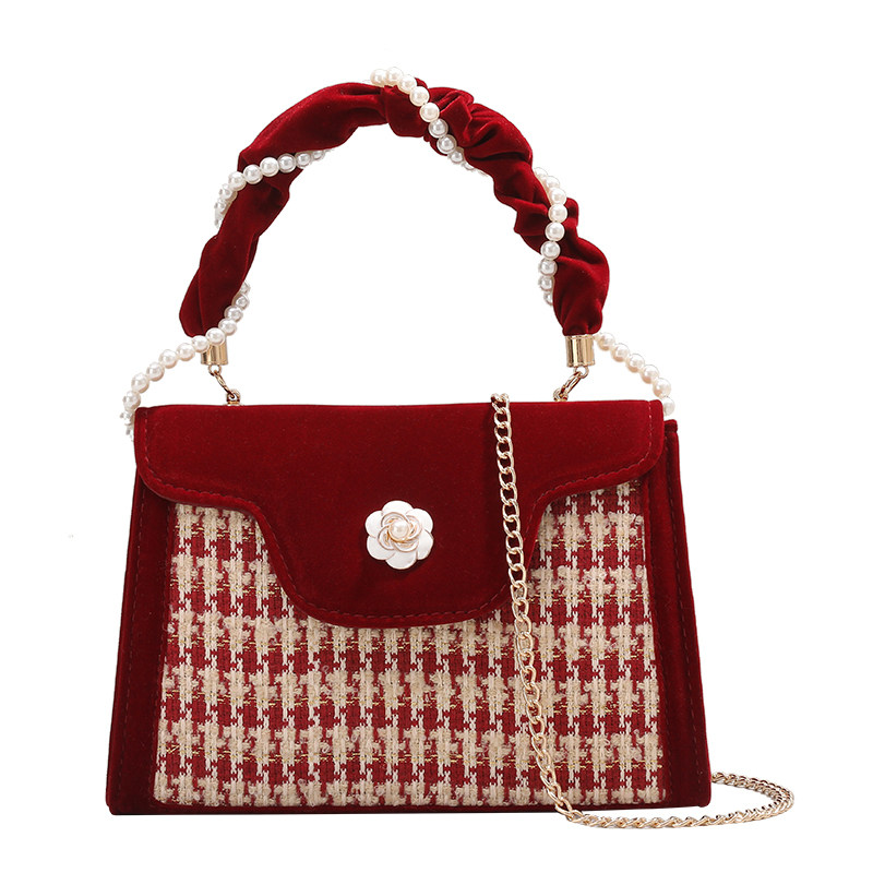 GUIMISIYU红色新娘结婚包2025新款链条婚礼千鸟格之恋手提斜挎包,淘宝优惠券,粉丝福利购,淘宝优惠卷