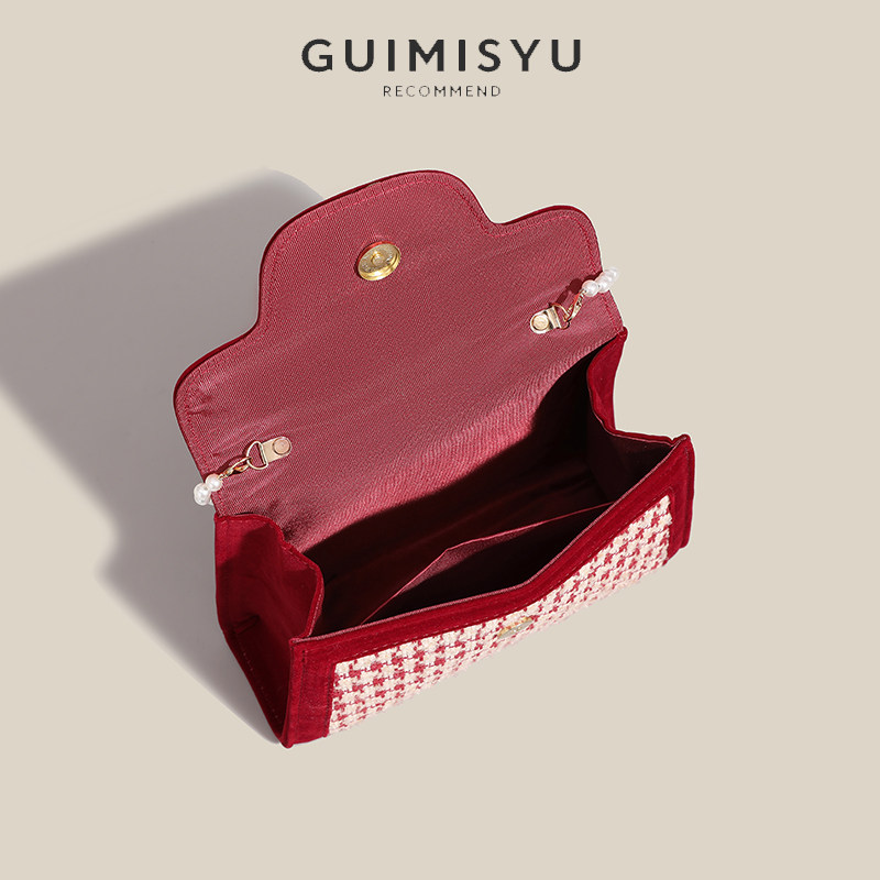 结婚包包2025新款红色新娘包婚礼高级感千鸟格单肩斜挎包手提女包,淘宝优惠券,粉丝福利购,淘宝优惠卷