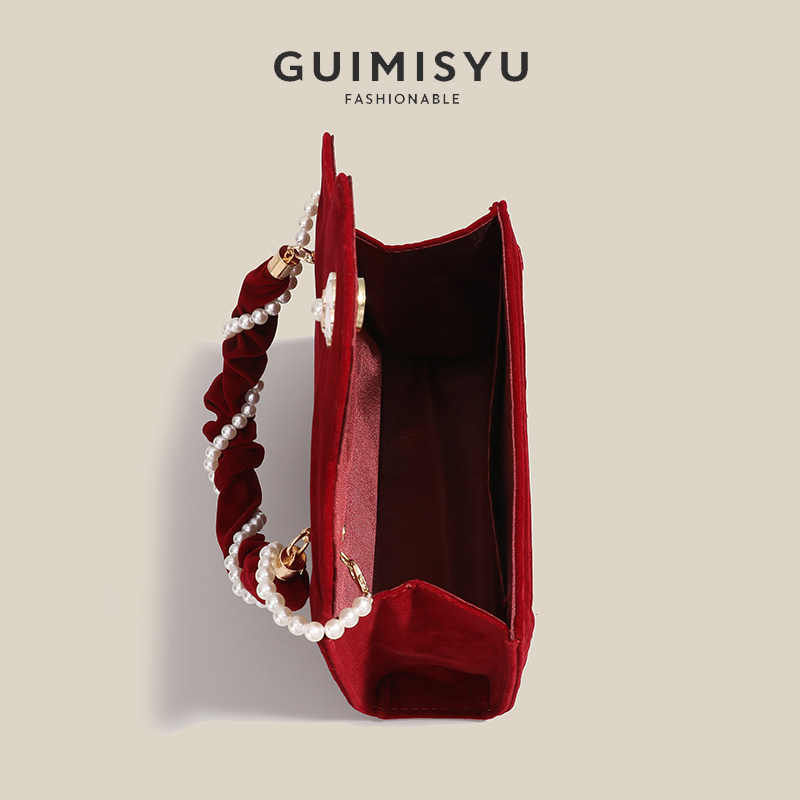 GUIMISIYU红色新娘结婚包2025新款链条婚礼千鸟格之恋手提斜挎包,淘宝优惠券,粉丝福利购,淘宝优惠卷