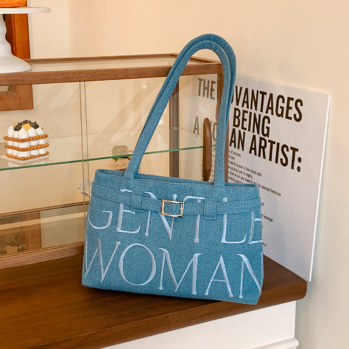 泰国GentleWoman新款芭蕾风帆布包包女手提包小众字母通勤腋下包 - 图0