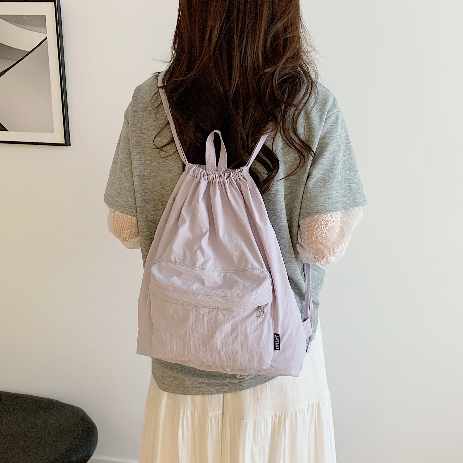 大容量轻便尼龙布抽绳束口双肩背包包女旅行运动健身包简约通勤包,淘宝优惠券,粉丝福利购,淘宝优惠卷