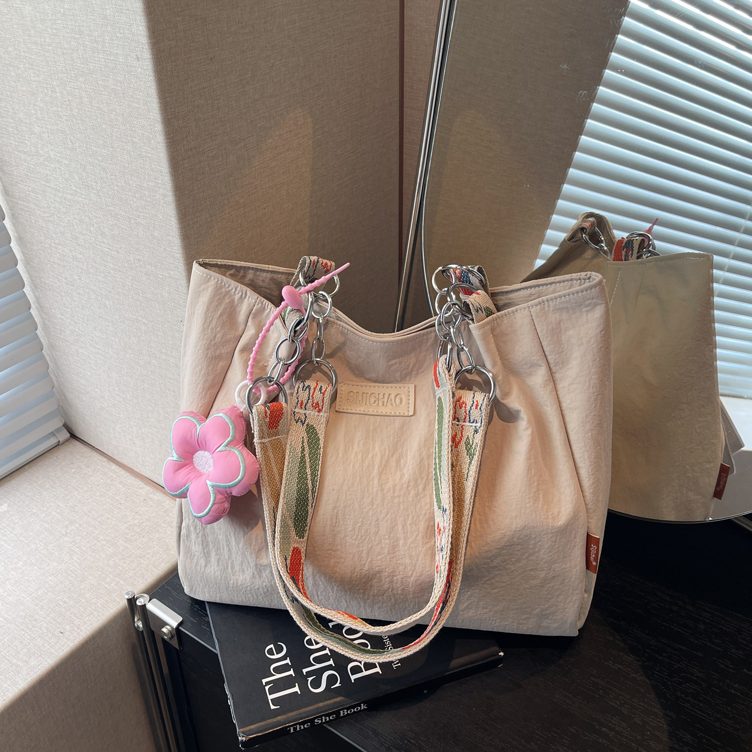 原创小众设计休闲托特包包女学生大容量上课上班通勤拉链包单肩包 - 图2
