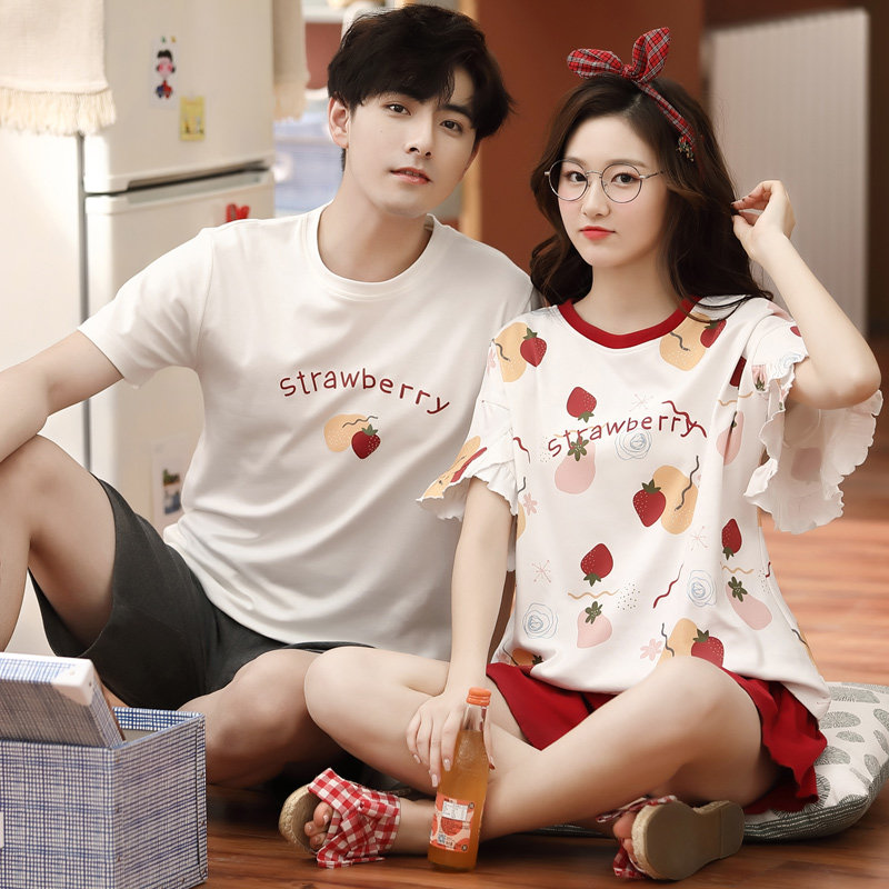 两套价夏季情侣全棉短裤短袖睡衣 瑷雅轩睡衣/家居服套装