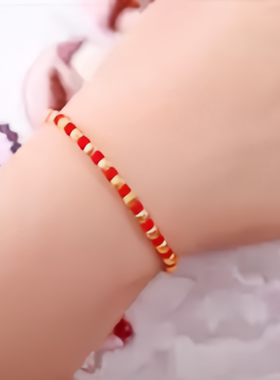 镀仿24K黄金转运珠金珠民族风红绳手绳DIY手工编织男女款手链绳