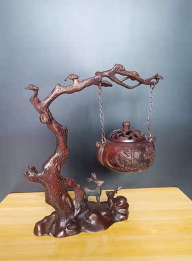 福鹿相伴悬挂炉纯铜家用室内檀香炉沉香炉盘香薰炉复古摆件茶道