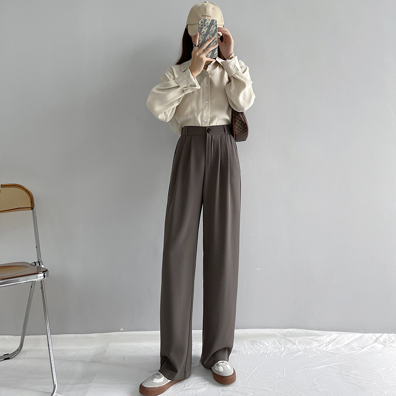 衣梵诗旗舰店卡其色西装裤子女春秋款高腰垂感宽松直筒休闲拖地裤小个子阔腿裤3