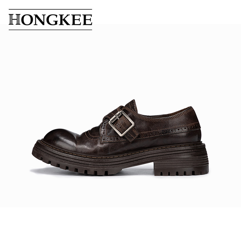 Hongkee/红科2026新款女鞋复古马皮深口单鞋英伦风小皮鞋H596S101,淘宝优惠券,粉丝福利购,淘宝优惠卷
