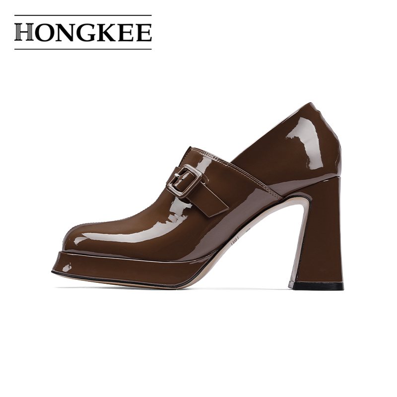 Hongkee/红科高跟鞋2024秋新款深口单鞋防水台配裙子女鞋H744D309 - 图1