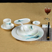 Hotel Ceramic Pendulum Table Hotel Cutlery Bone Porcelain Western Dining Steak Tray Bowl Tea Cup Chinese Vintage Green Lotus Customize