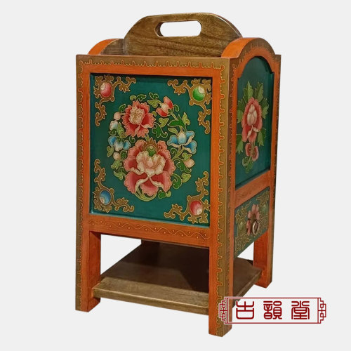 古典手绘杂志书报箱实木小角落字画储物柜架彩漆做旧复古边几西藏 - 图2