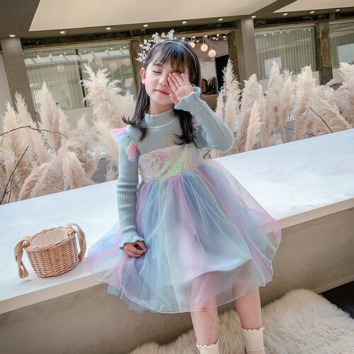 冰雪奇缘爱莎公主裙2026秋冬新款女童洋气拼接连衣裙宝宝网纱裙子 - 图2