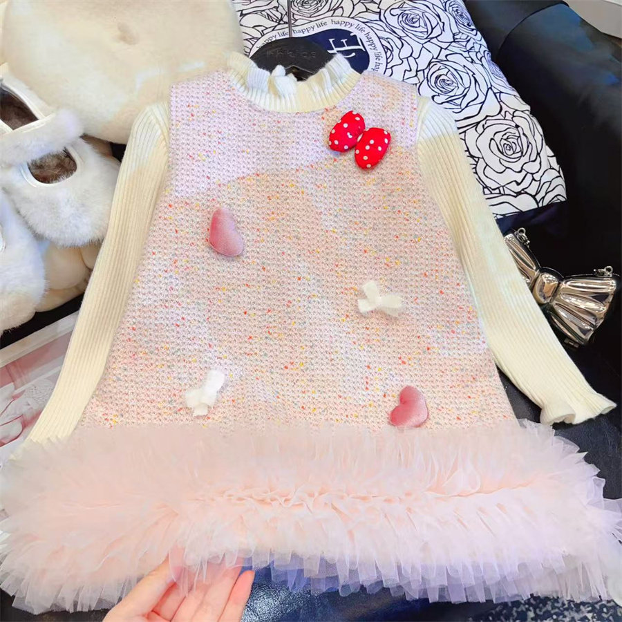 女童甜美爱心蝴蝶结公主裙加绒加厚2025冬季宝宝新年毛呢背心裙潮,淘宝优惠券,粉丝福利购,淘宝优惠卷