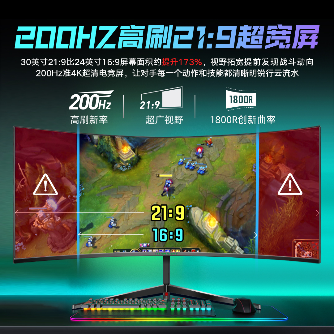 泰坦军团200Hz显示器30英寸2K带鱼屏34高刷C30SKPRO长屏4K曲面144 - 图2