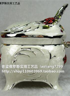 俄罗斯金属白色玫瑰首饰盒