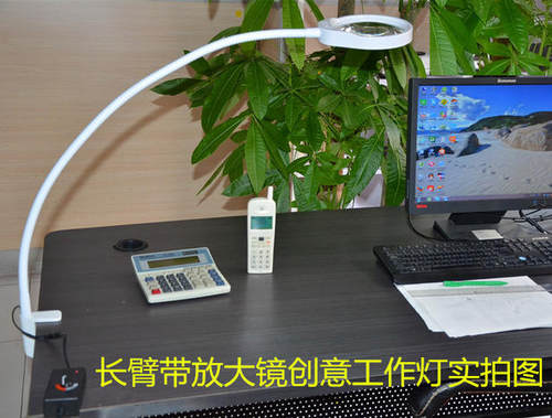 PDOK长臂式夹式放大镜PD-032AL办公桌床头放大镜创意台灯带LED灯 - 图0