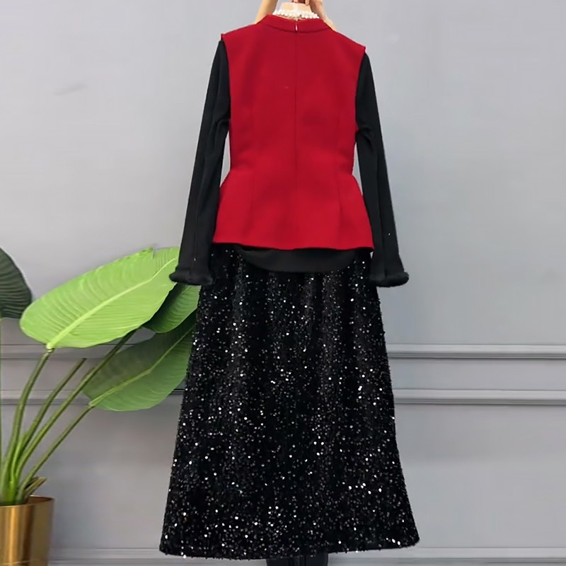 国风盘扣马甲亮片半身裙打底衫套装胖mm2026春冬显瘦宽松大码女装,淘宝优惠券,粉丝福利购,淘宝优惠卷