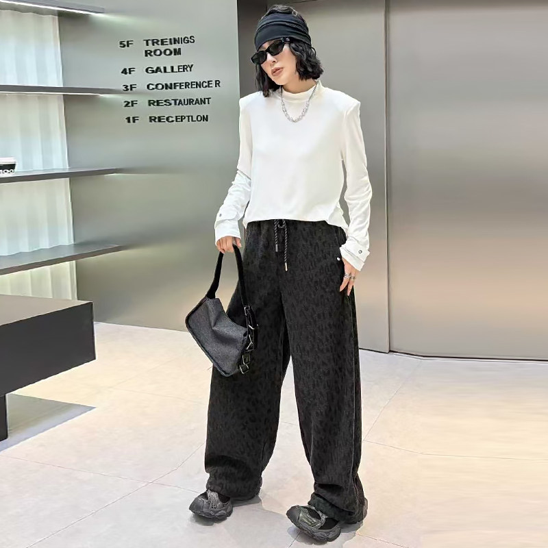 抽绳收腰豹纹休闲裤高腰女裤子胖mm2026春冬新款宽松显瘦大码女装,淘宝优惠券,粉丝福利购,淘宝优惠卷