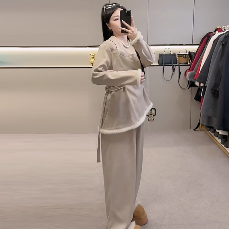 设计感镂空上衣阔腿裤两件套春冬胖mm2025新款显瘦宽松大码女装潮,淘宝优惠券,粉丝福利购,淘宝优惠卷