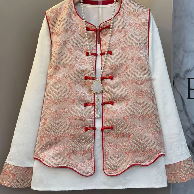 提花复古盘扣马甲打底衫两件套胖mm2026春冬新款显瘦宽松大码女装,淘宝优惠券,粉丝福利购,淘宝优惠卷