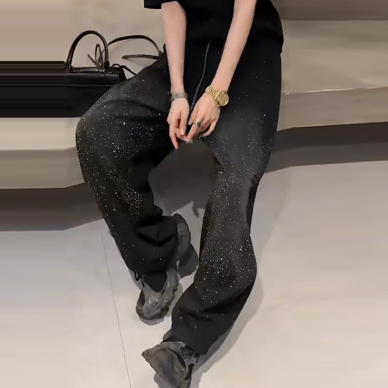 高腰亮钻直筒裤百搭休闲女裤子胖mm2026早春新款宽松显瘦大码女装,淘宝优惠券,粉丝福利购,淘宝优惠卷