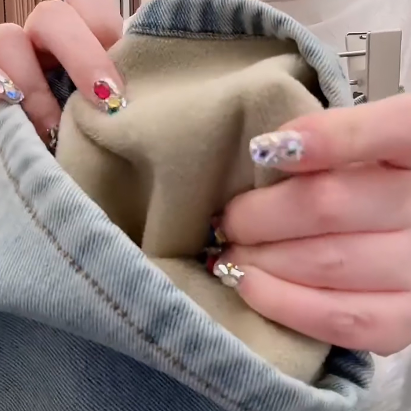 减龄花朵高腰休闲女裤牛仔裤子胖mm2025冬季新款宽松显瘦大码女装 - 图2