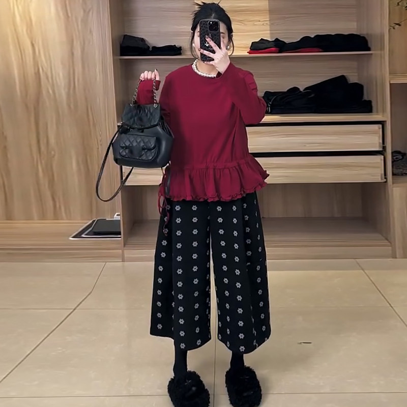 抽绳大码长袖上衣百搭毛呢八分裤弯刀裤胖mm2026春冬显瘦宽松女装,淘宝优惠券,粉丝福利购,淘宝优惠卷