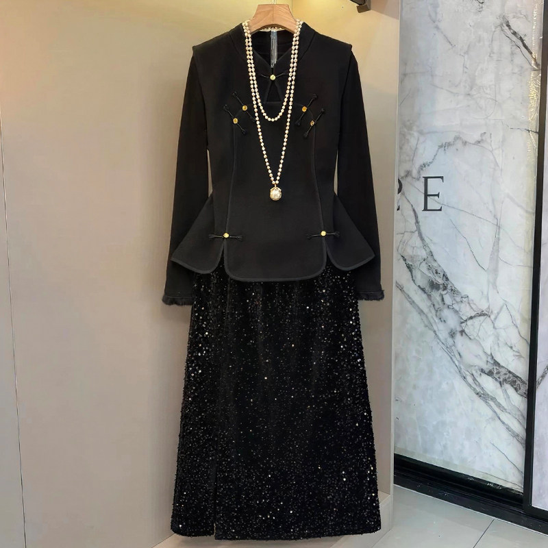 国风盘扣马甲亮片半身裙打底衫套装胖mm2026春冬显瘦宽松大码女装,淘宝优惠券,粉丝福利购,淘宝优惠卷