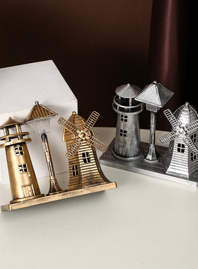 创意塑料风车灯塔发光模型摆件家居装饰品夜灯工艺品摆件男生礼品