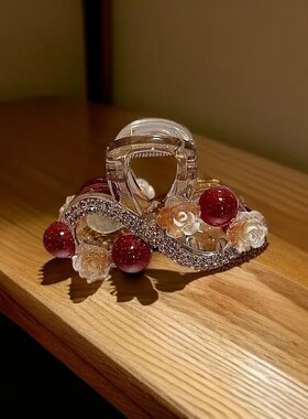 高级感水钻花朵发夹后脑勺盘发抓夹夏季中号半扎鲨鱼夹头饰