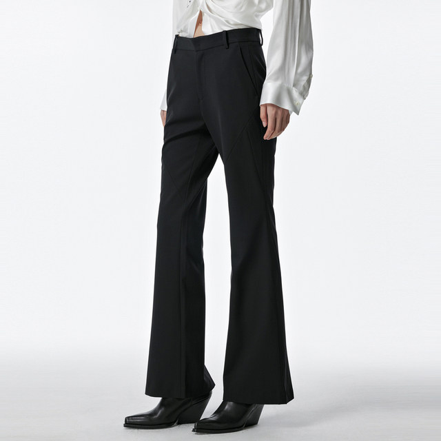 Jiangnan Buyi ພາກຮຽນ spring ແລະດູໃບໄມ້ລົ່ນ Flare Pants ສີດໍາ Pants Slim Pants ງ່າຍດາຍ Commuting Trousers Micro-Boots