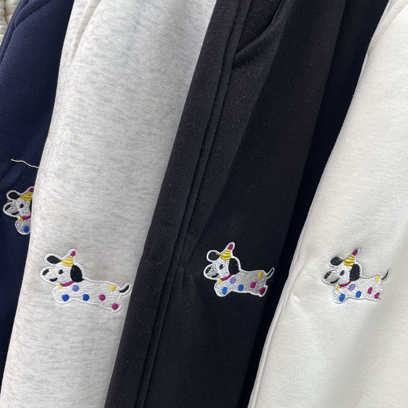 小狗狗图案裤子女冬季加绒加厚腊肠狗刺绣花收口束脚阔腿直筒卫裤,淘宝优惠券,粉丝福利购,淘宝优惠卷
