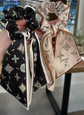 缎面法式印花蝴蝶结飘带大肠发圈