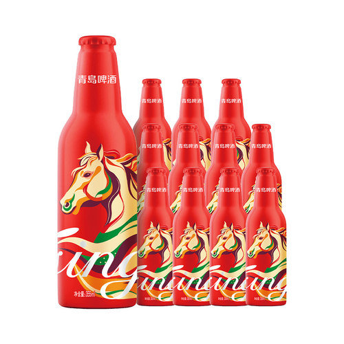 青岛啤酒鸿运当头系列 355ml*12瓶马年定制精致铝瓶礼盒 过节送礼 - 图1