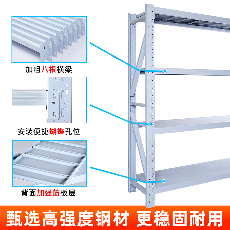 仓储货架置物架多层中型库房家用储物铁架轻型加厚仓库工厂展示架-图2