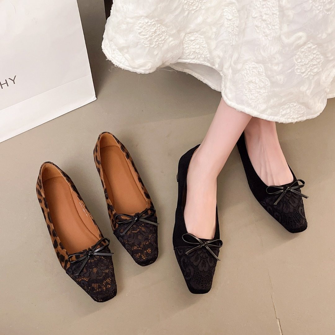 羊猄皮豹纹法式小方头真皮蝴蝶结女人味搭裙子高跟鞋女玛丽珍鞋,淘宝优惠券,粉丝福利购,淘宝优惠卷